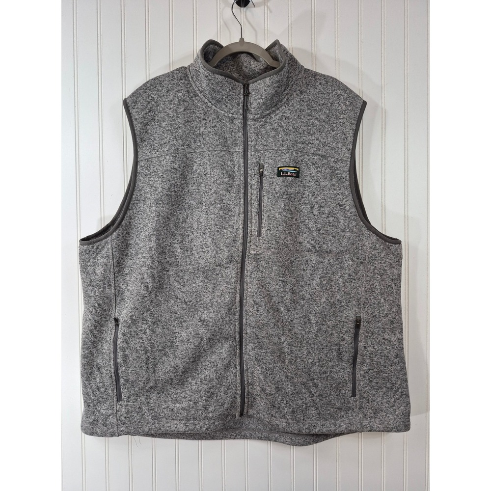 LL Bean Mens Heathered Gray Fleece Sweater Vest 3XL Full Zip Logo Outdoor Cozy